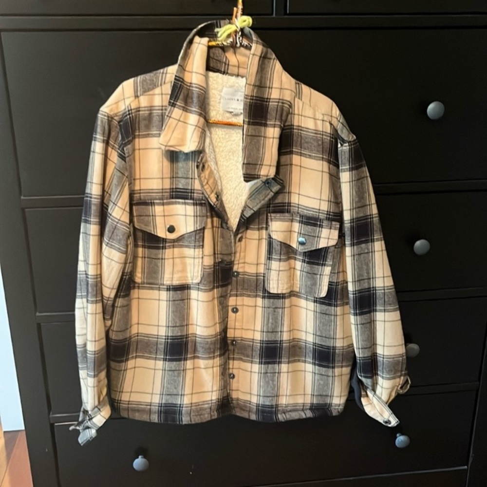 Lucky Brand Plaid Utility Jacket in Beige and Black
